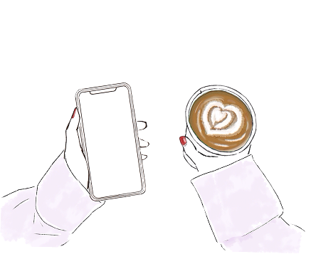 スマホとコーヒーを持つ手のイラスト