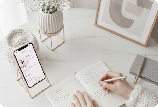 ノートに想いを書き出すイメージ写真