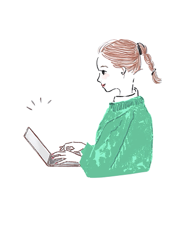 ノートPCで作業する女性のイラスト