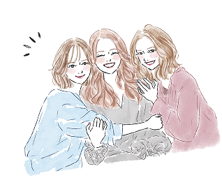 仲間と寄り添う女性たちのイラスト
