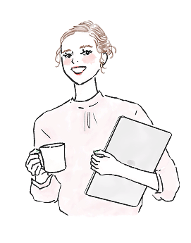 パソコンを持って微笑む女性のイラスト