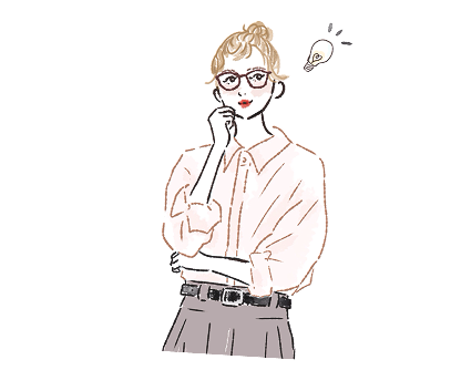眼鏡をかけて考える女性のイラスト